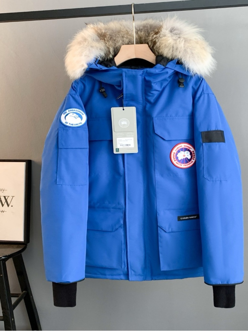 Canada Goose Men's Blue Insulated Parka with Fur-Trim Hood